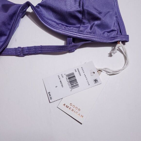 Good American Support Bikini Top Purple Lilac Shine Size 3 Large String Triangle - Picture 7 of 9
